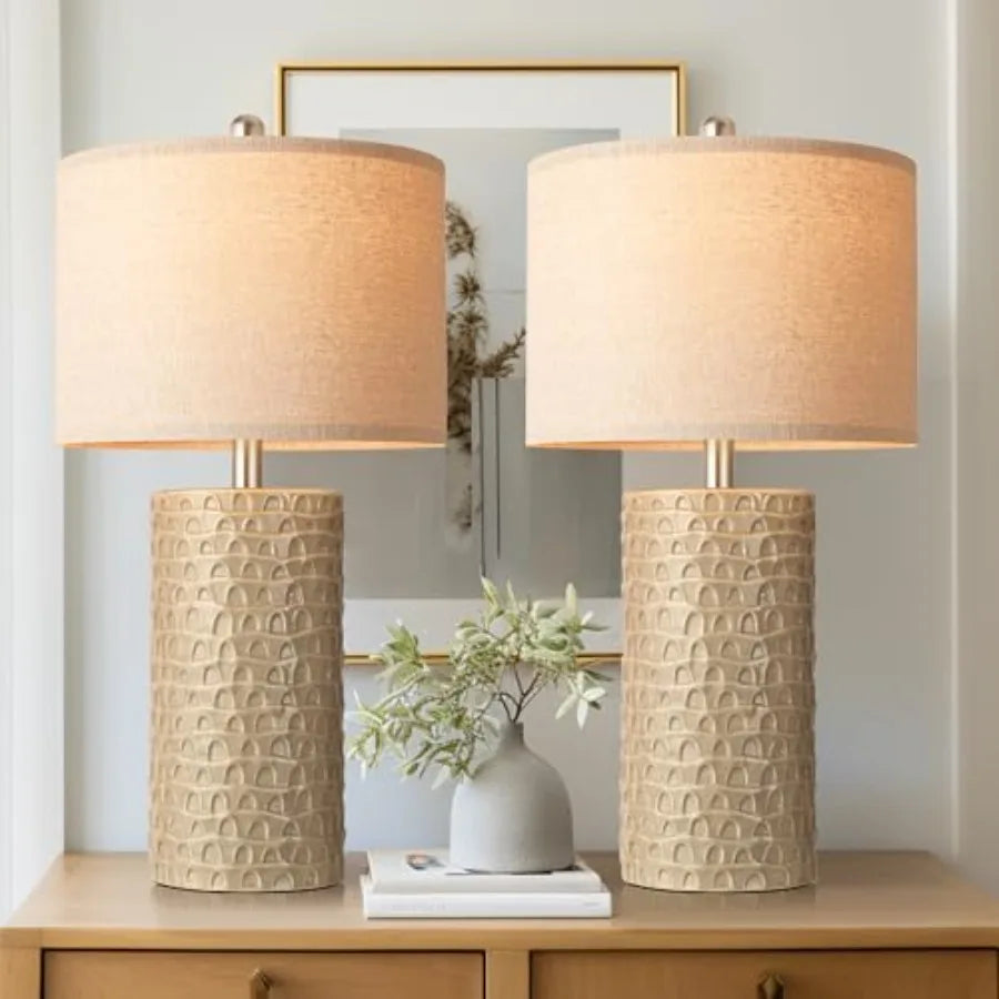 23" Modern Ceramic Table Lamp Set of 2, Table Lamps for Living Room, Rustic Farmhouse Bedside Lamps Nightstand lamp for Bedroom