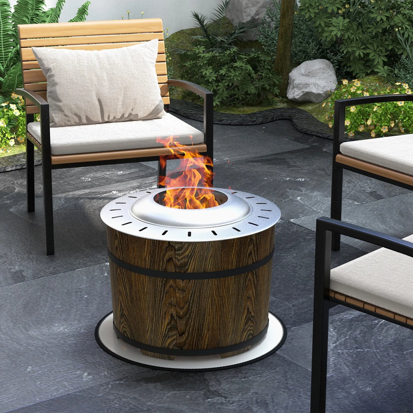 Smokeless Fire Pit with Mat, 20" Firepit, Magnesium Oxide, Brown