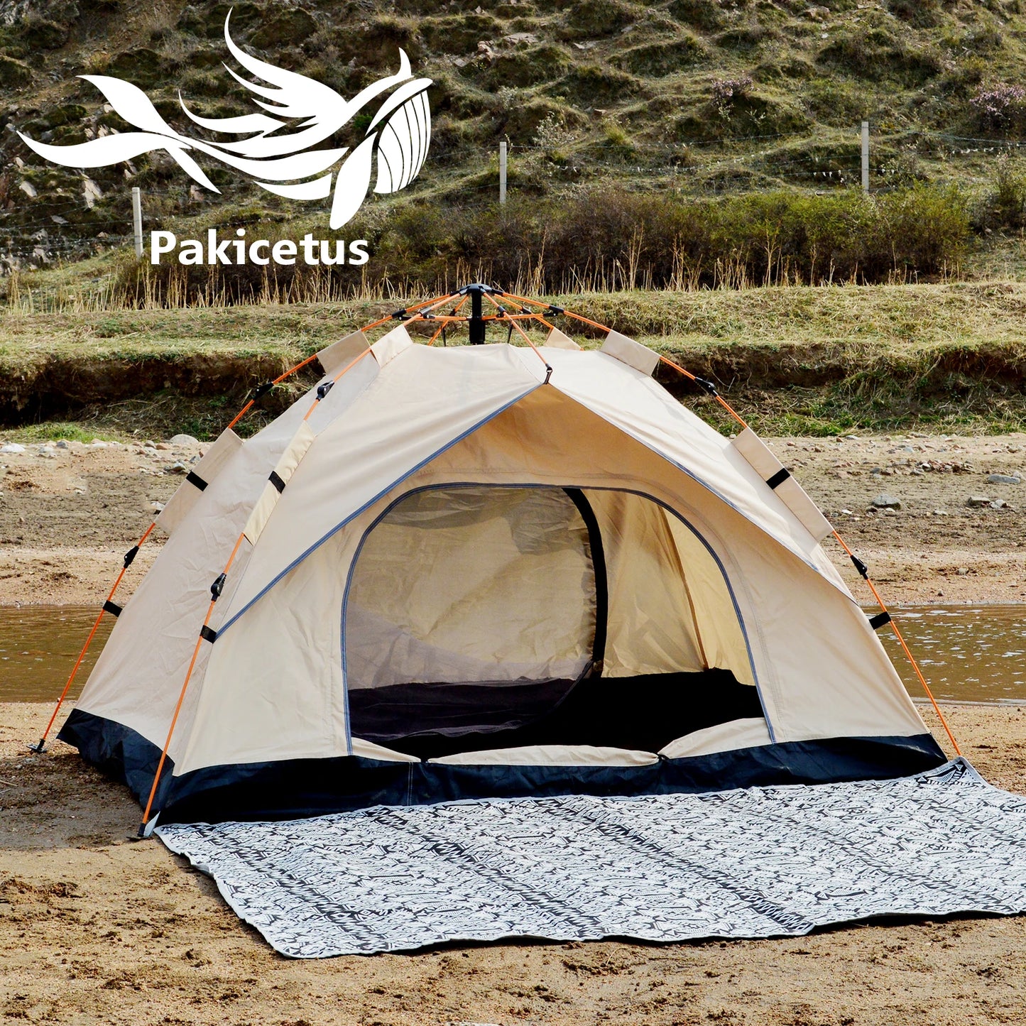 Pakicetus Instant Golden Tent - Portable 3-4 Person Sun & Rain Shelter for Beach & Camping