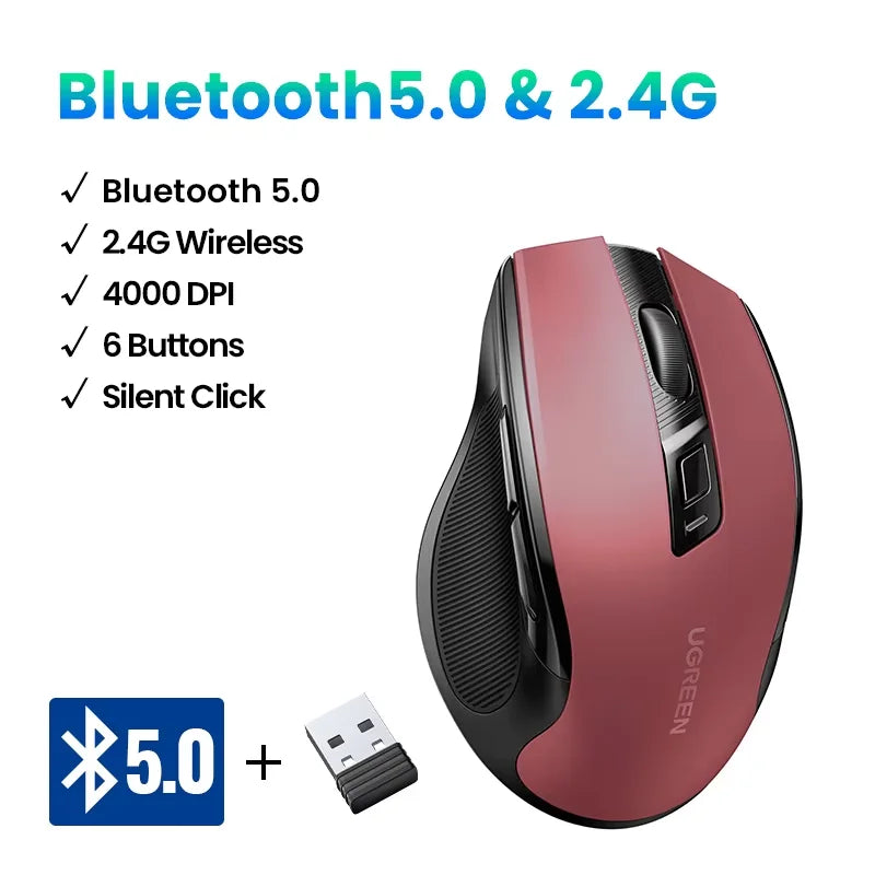 Wireless Mouse Bluetooth5.0 Mouse Ergonomic 4000DPI Mute Button, Mouse For MacBook Tablet Laptops Computer PC