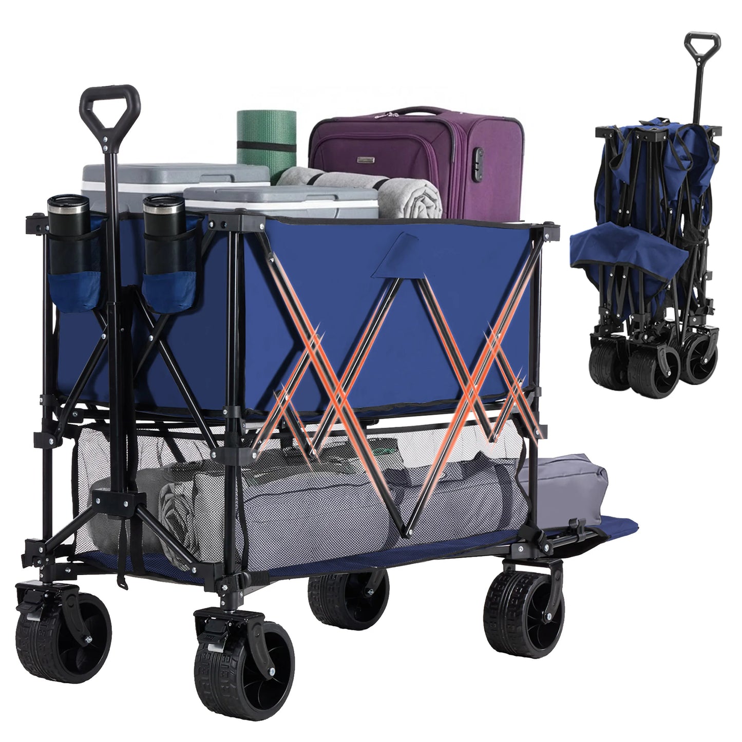 JHK Outdoor Double Decker Wagons Cart 440 lbs. Capacity Collapsible  and Foldable.