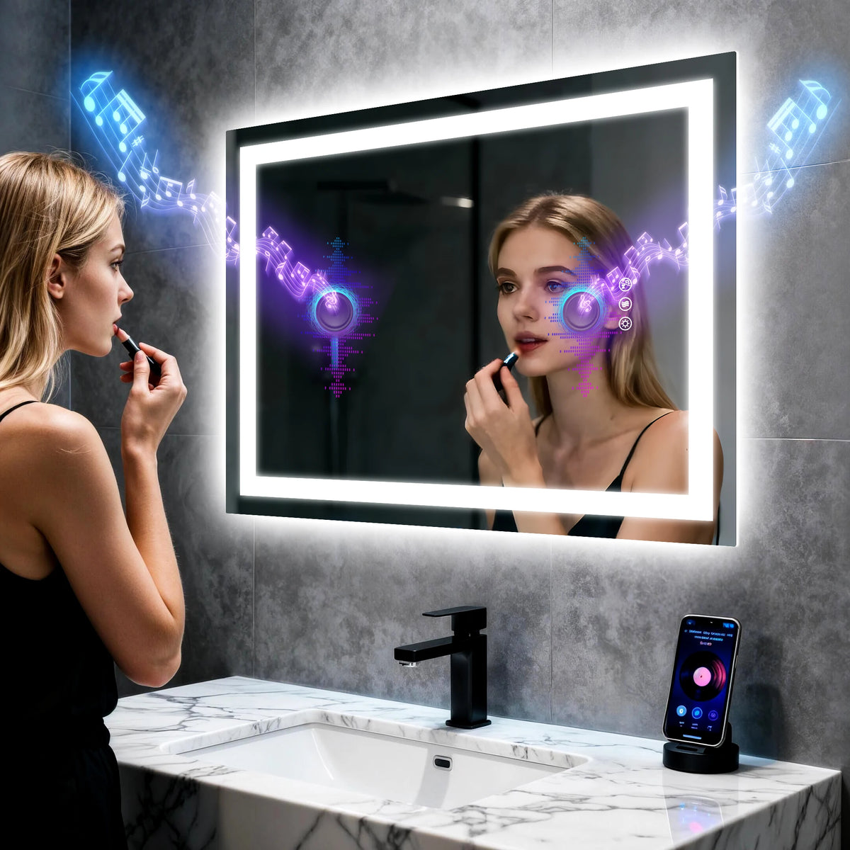 Borwart Smart LED Rectangle Bathroom Mirror With Integrated Speaker
