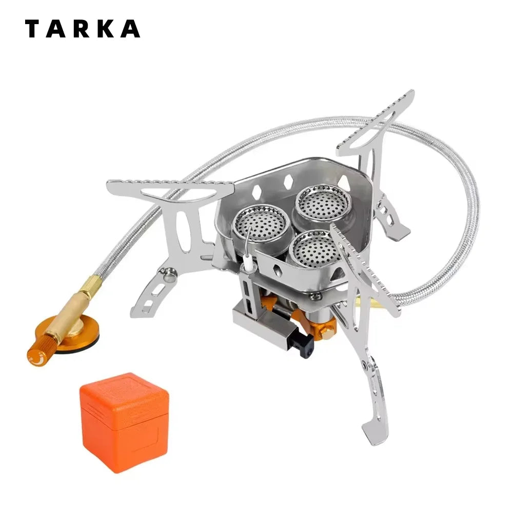 TARKA 3 Head Gas Stove, Camping Burners Folding Backpacking Furnace 5800W Outdoor Hiking Picnic BBQ Cooking Equipment