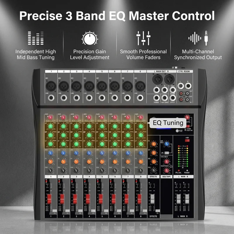 NXG 8 Channel Audio Mixer With Usb And Professional Console
