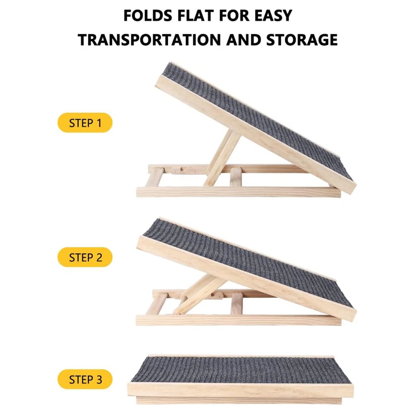 Dog Ramp Adjustable 27" Long for Dogs and Cats for Couch or Bed with Anti-Slip Paw Traction Mat 2 Height 12”to16”,Folding Flat