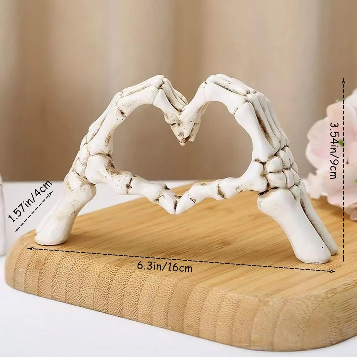 Gothic Skeleton Heart Hands Sculpture – Unique "Until Death" Bone Heart Love Sign, Desktop Ornament for Halloween Home Decor, Gothic Wedding Gift, Shelf & Mantel Display