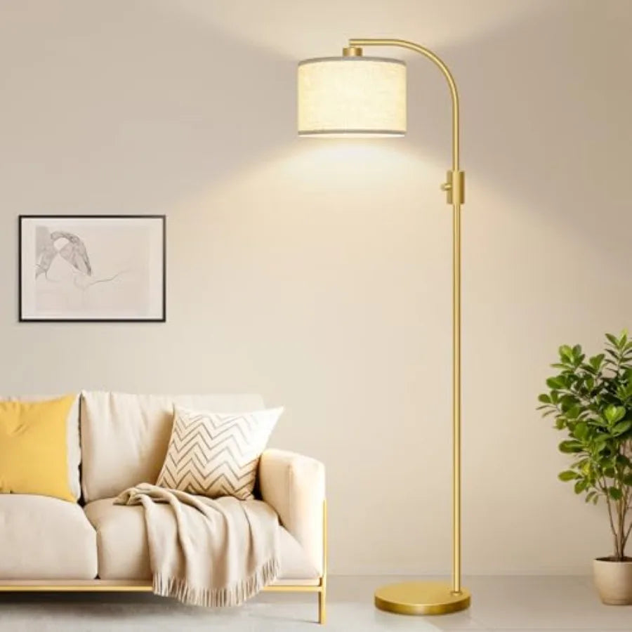 Upgraded Modern Arc Dimmable Tall Standing Floor Lamp with Linen Shade, 1200 Lumens LED Bulb Included, for Living and Reading R