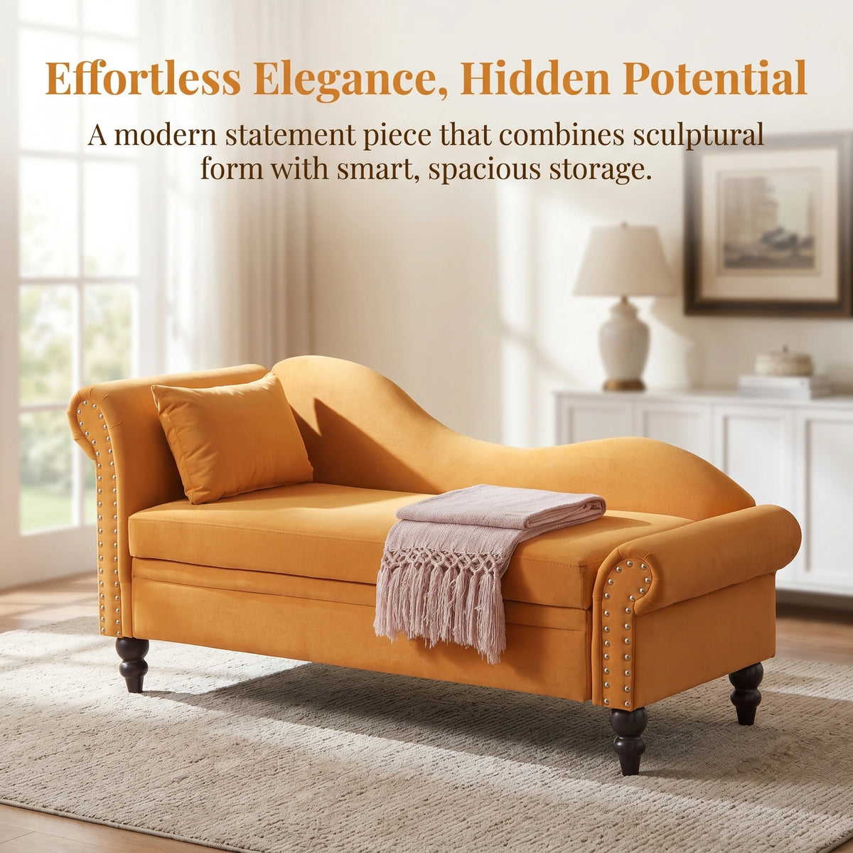 Modern Velvet Sofa With Hidden Storage And Left Armrest