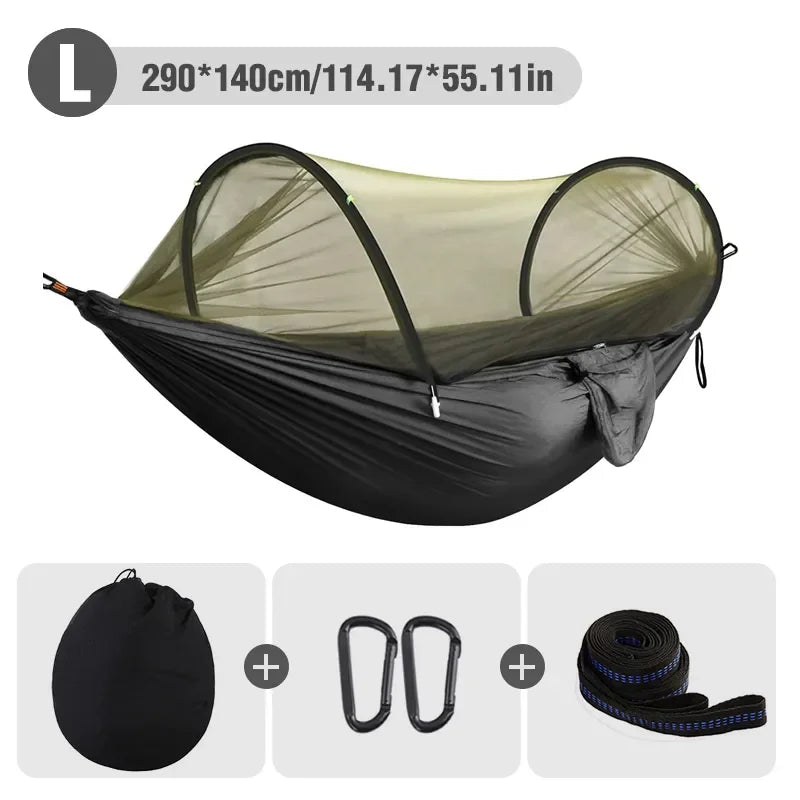 WESTTUNE 3 in 1 Camping Hammock with Mosquito Mesh Automatic Quick Opening Nylon Hammock Anti-Mosquito Hammock for Outdoor