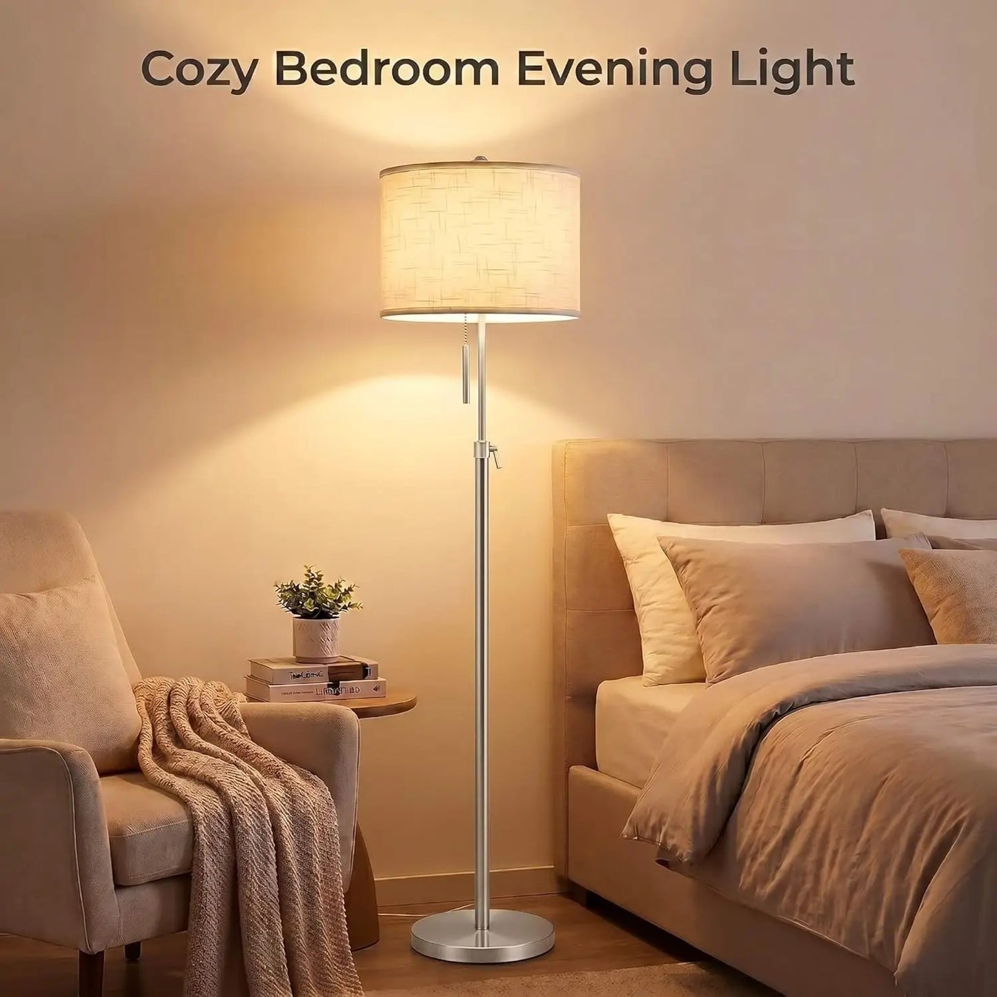 Brushed Nickel Floor Lamp Height Adjustable Modern Tall Three Way Dimmable