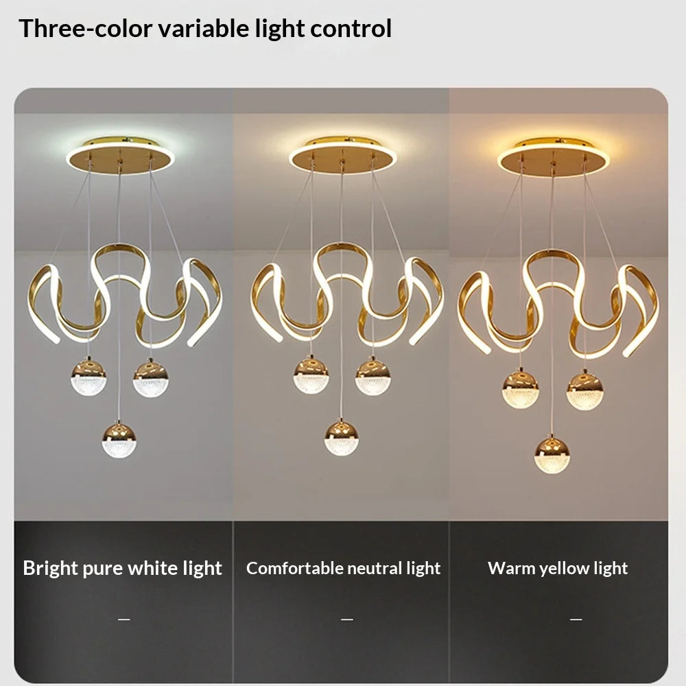 LED Pendant Light With Wavy Ring Dimmable Three Color Temperatures