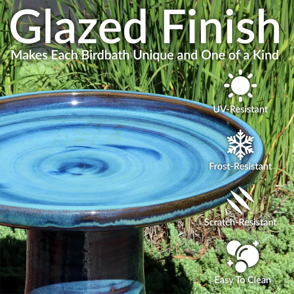 Ceramic Bird Bath Outdoor Hand-Painted Bowl UV Frost-Resistant Finish