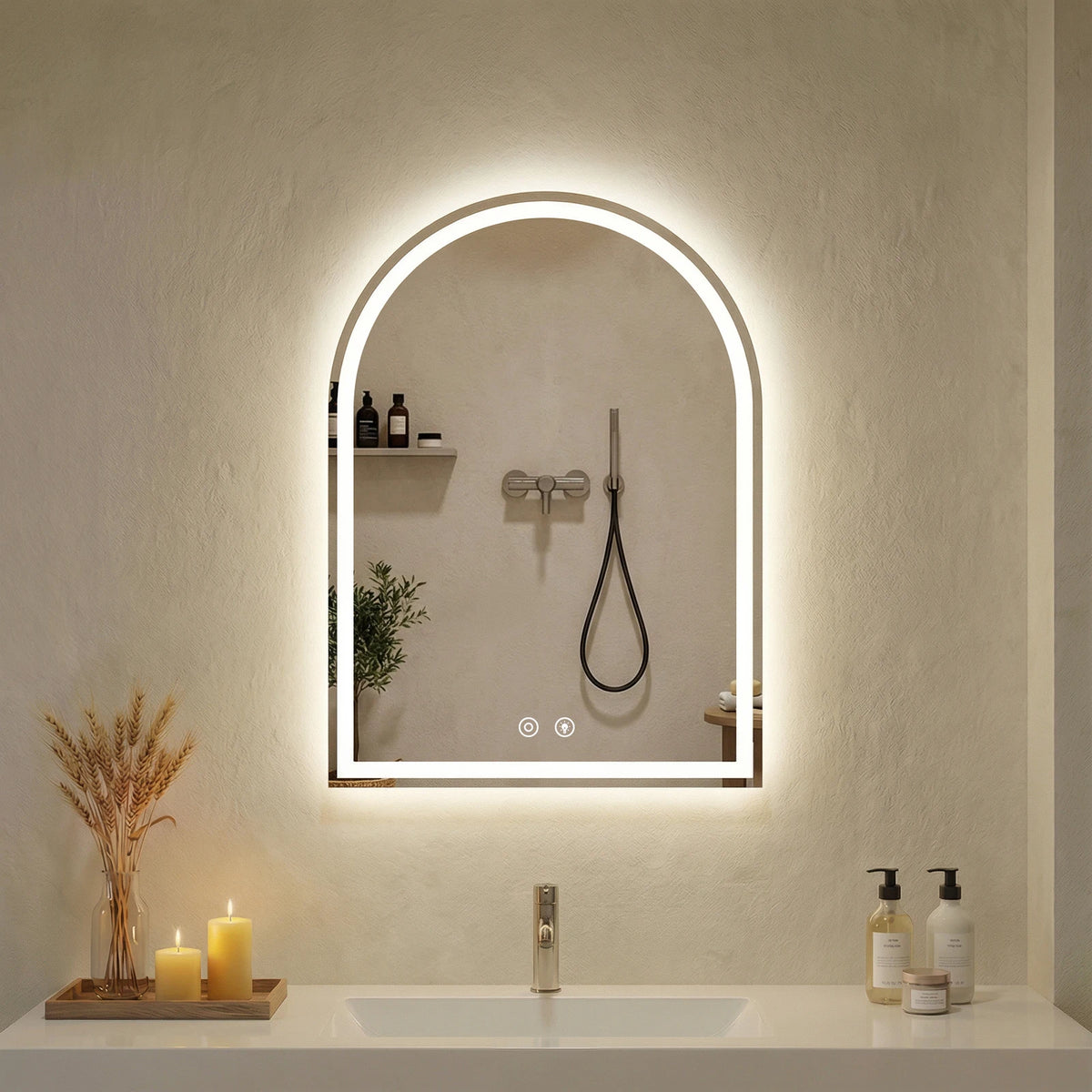 JHK LED Backlit Bathroom Vanity Mirror With Tempered Glass