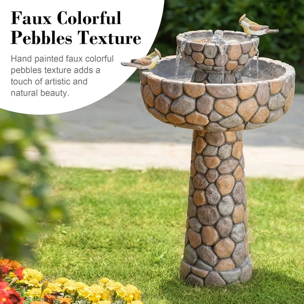 Stone Like 2 Tier Outdoor Water Fountain With Birds