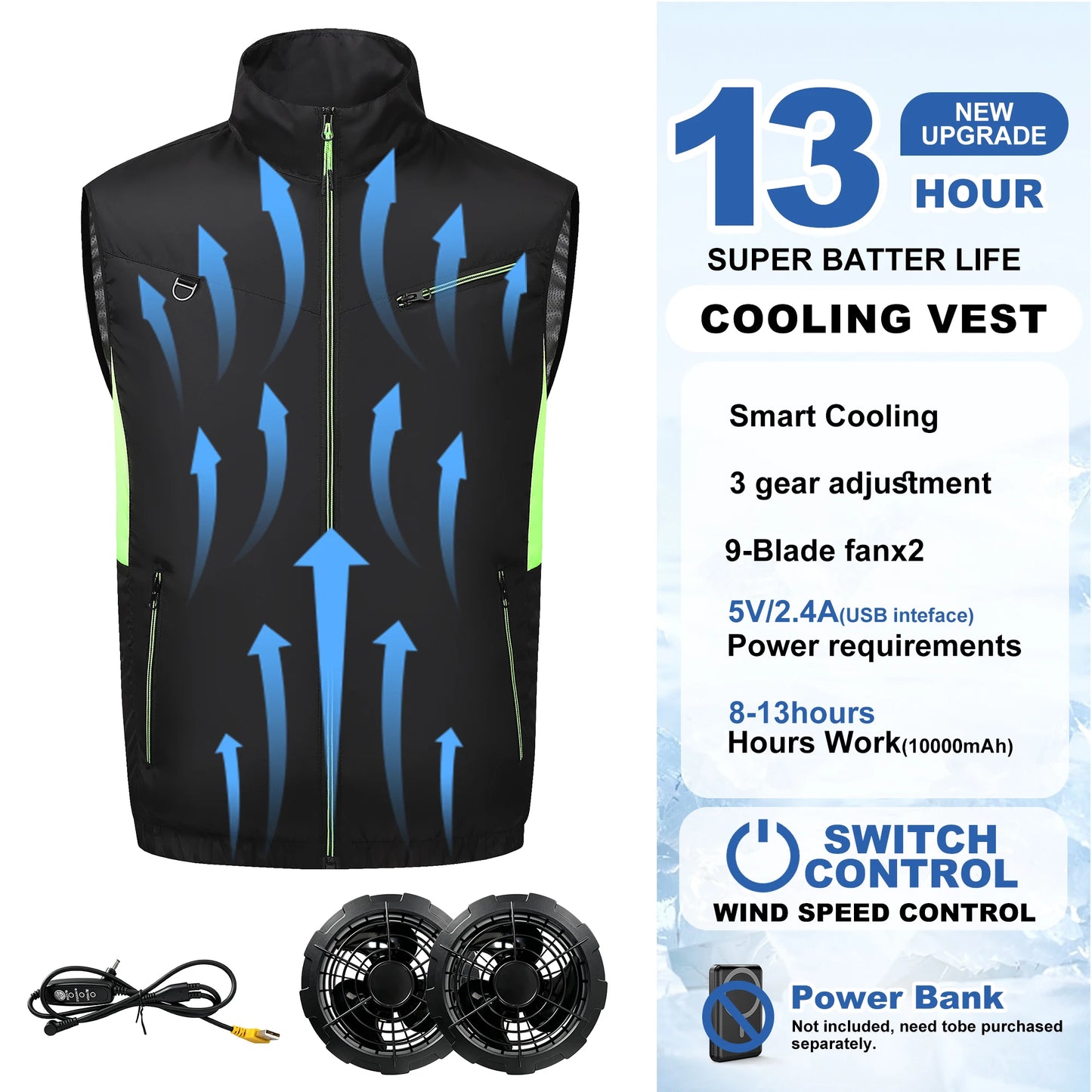 Summer Cool Vest Wearable Refrigeration Fan Vest Outdoor Cooling Tactical Fishing Sleeveless Work Jacket