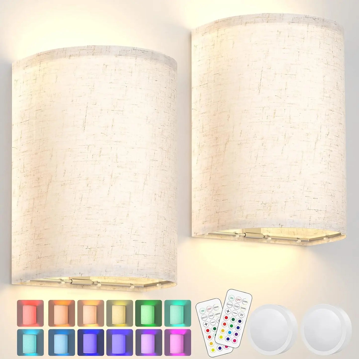 Versatile Fabric Wall Sconces Set of 2: Choose from Rechargeable, Battery, CCT & RGB Options for Perfect Ambiance in Any Room!