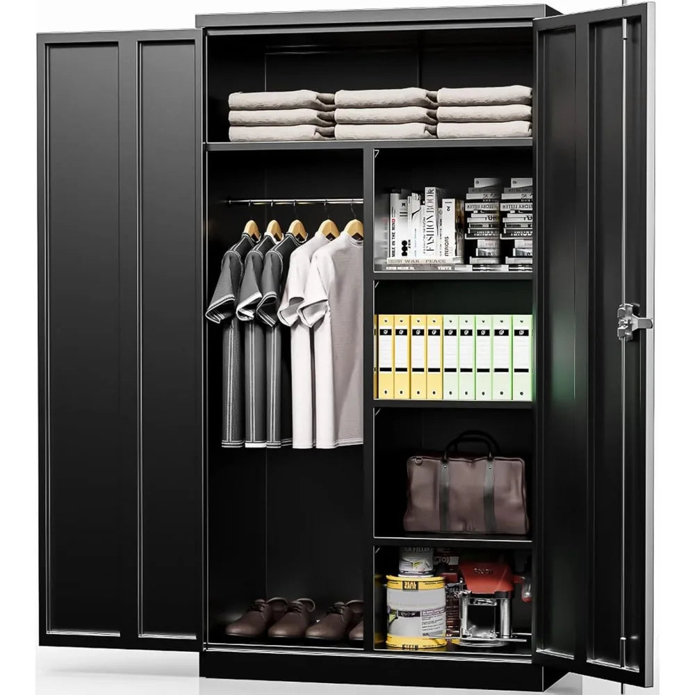 Durable Metal Wardrobe Cabinet With Lock Four Adjustable Shelves