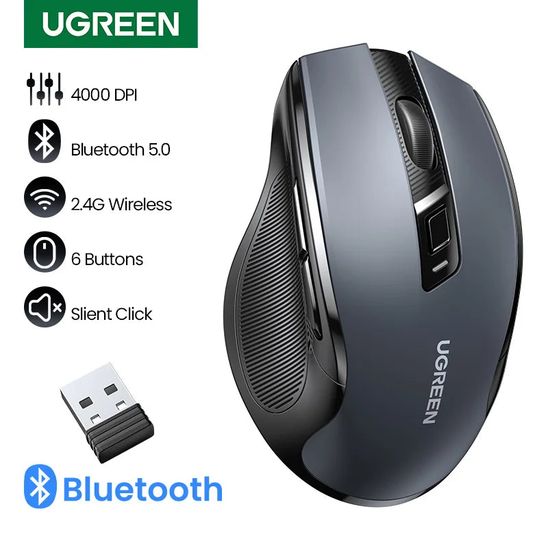 Wireless Mouse Bluetooth5.0 Mouse Ergonomic 4000DPI Mute Button, Mouse For MacBook Tablet Laptops Computer PC