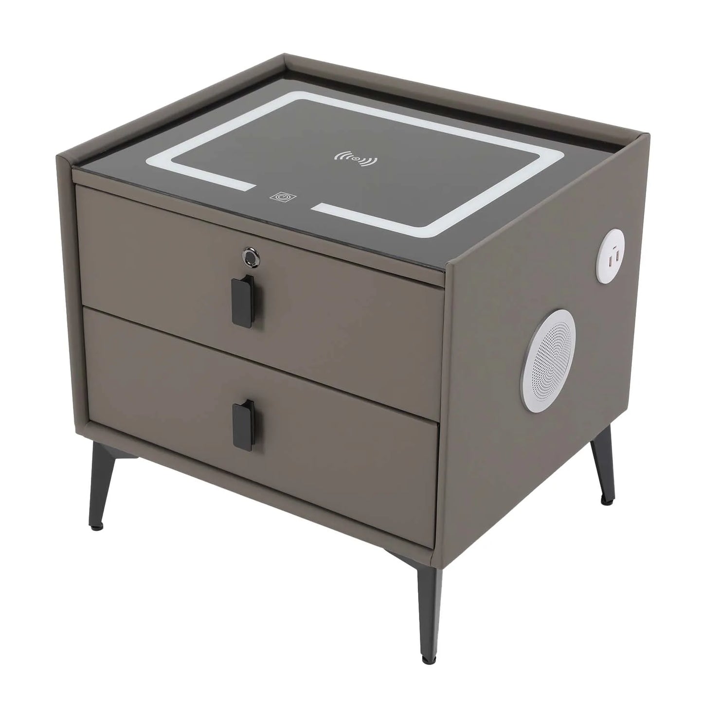 Modern Rectangular Bedside Table with Drawers Bluetooth Speaker Smart Bedside Table Bedside Table with Light USB& Wireless Charg