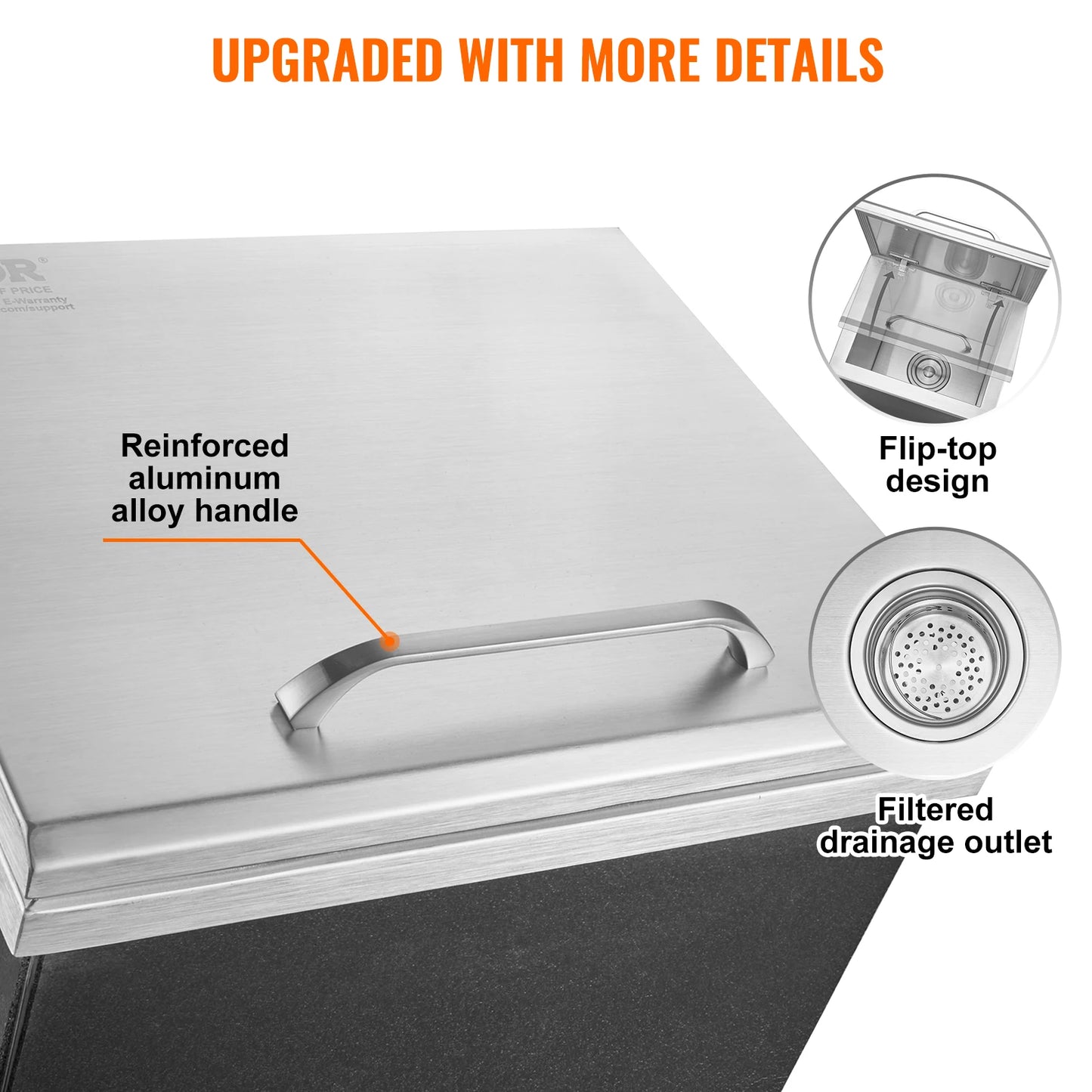 SucceBuy Drop in Ice Chest Stainless Steel Ice Cooler Commercial Ice Bin with Hinged Cover Outdoor Kitchen Ice Bar