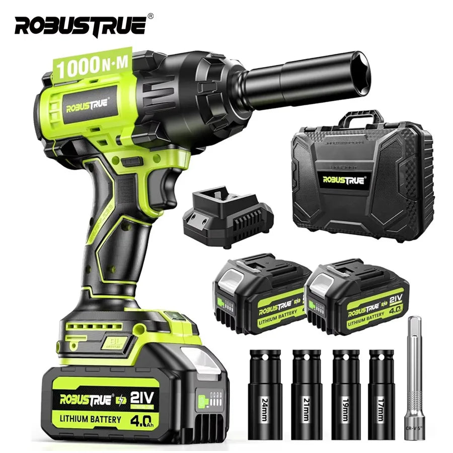 Robustrue 1000Nm Brushless Cordless Impact Wrench With 4.0Ah Battery
