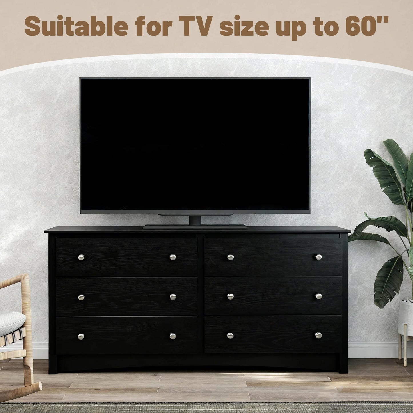 Wood 6 Dresser Drawers Cabinet for Living Room Stable Structure Storage Wide Chest of Drawers Furniture For Bedroom