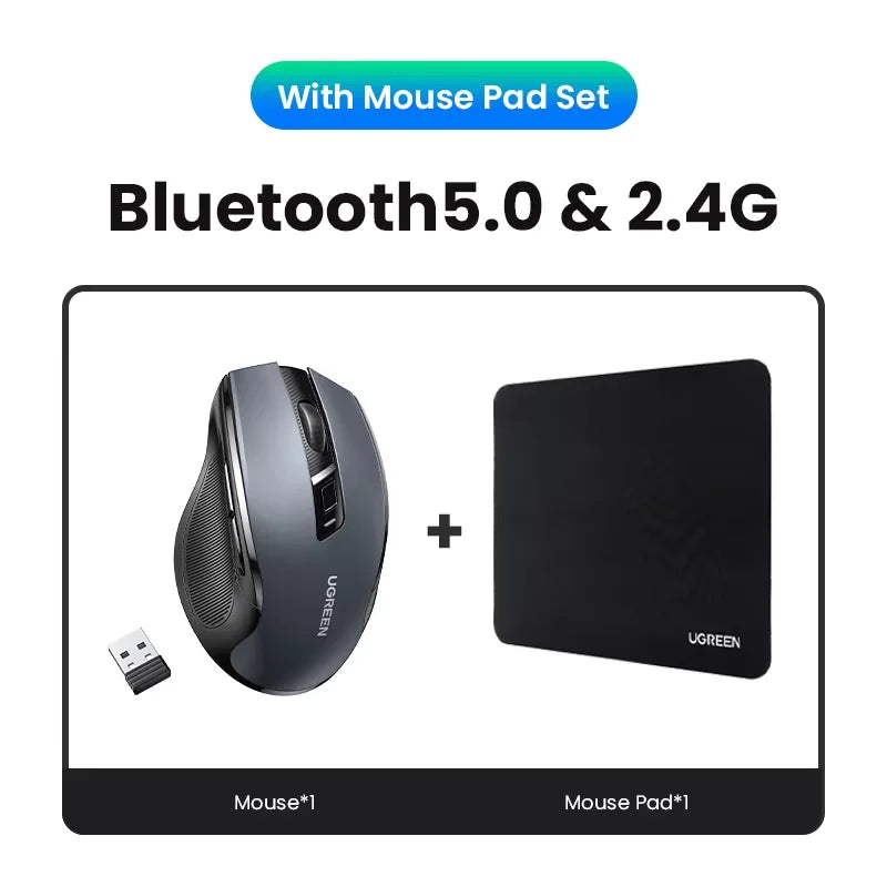 Wireless Mouse Bluetooth5.0 Mouse Ergonomic 4000DPI Mute Button, Mouse For MacBook Tablet Laptops Computer PC