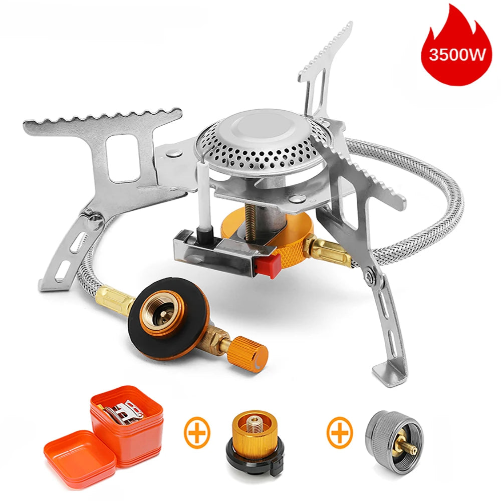 Camping Wind Proof Gas Stove Outdoor Burner Strong Fire Heater Cooker Portable Furnace Supplies Equipment Picnic
