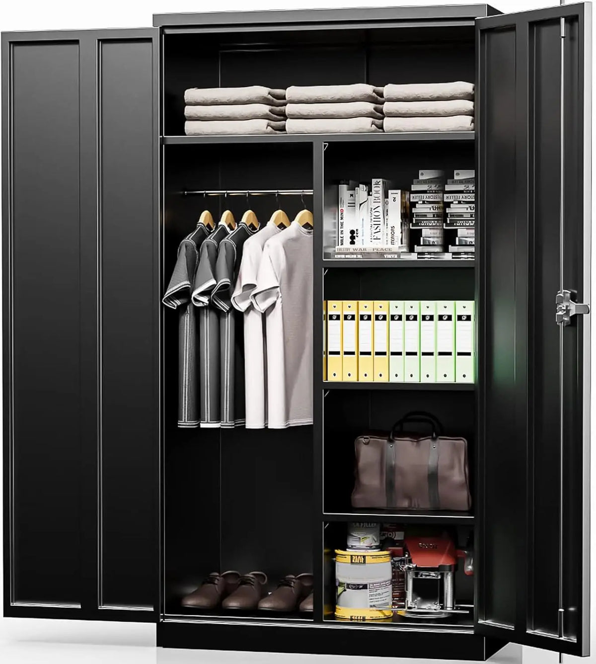 Durable Metal Wardrobe Cabinet With Lock Four Adjustable Shelves