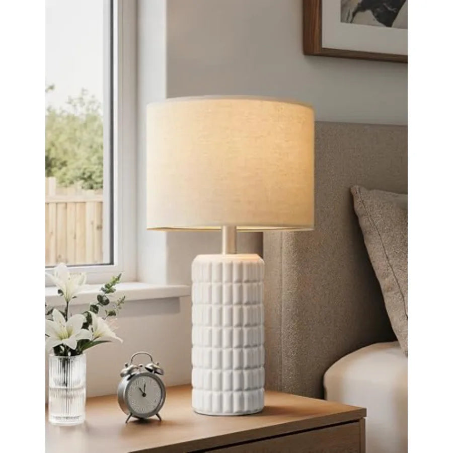23" Modern Ceramic Table Lamps - Table Lamps for Living Room, Farmhouse Bedside Night Stands Lamp for Bedroom, White Boho Night