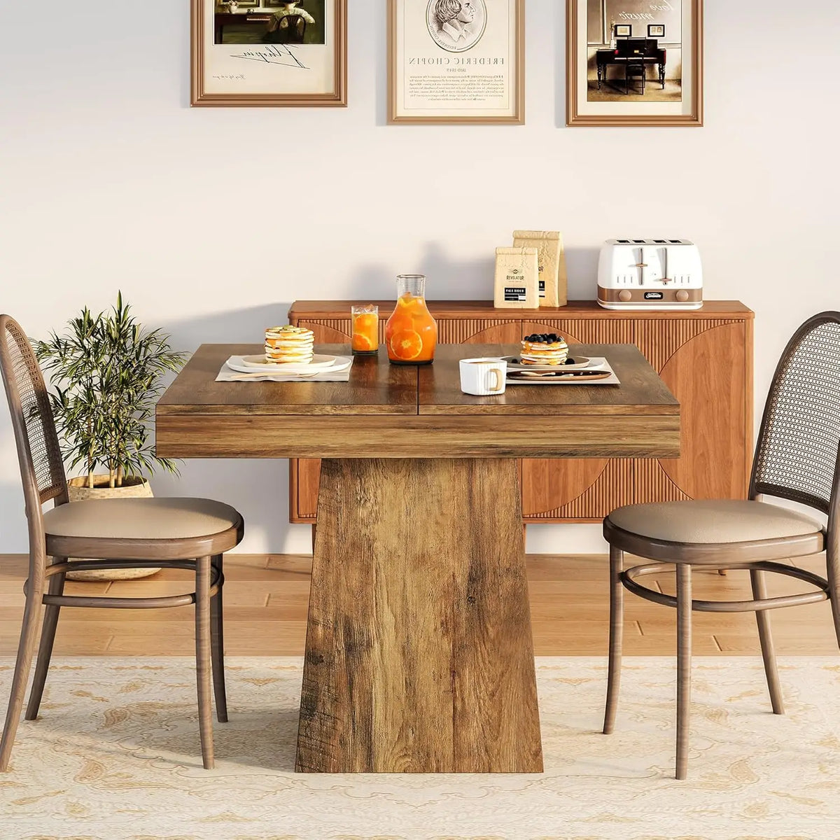 Tribesigns Square Wooden Dining Table With Pedestal Base