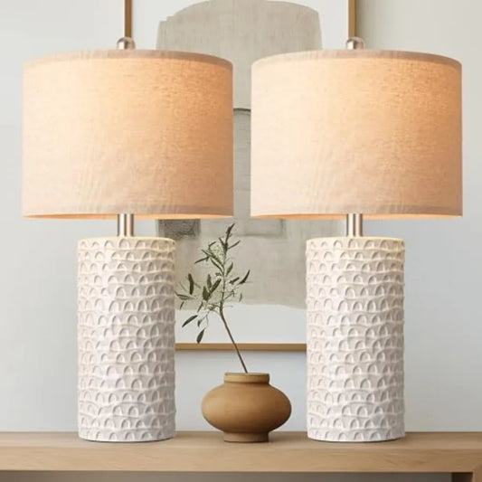 23" Modern Ceramic Table Lamp Set of 2, Table Lamps for Living Room, Rustic Farmhouse Bedside Lamps Nightstand lamp for Bedroom