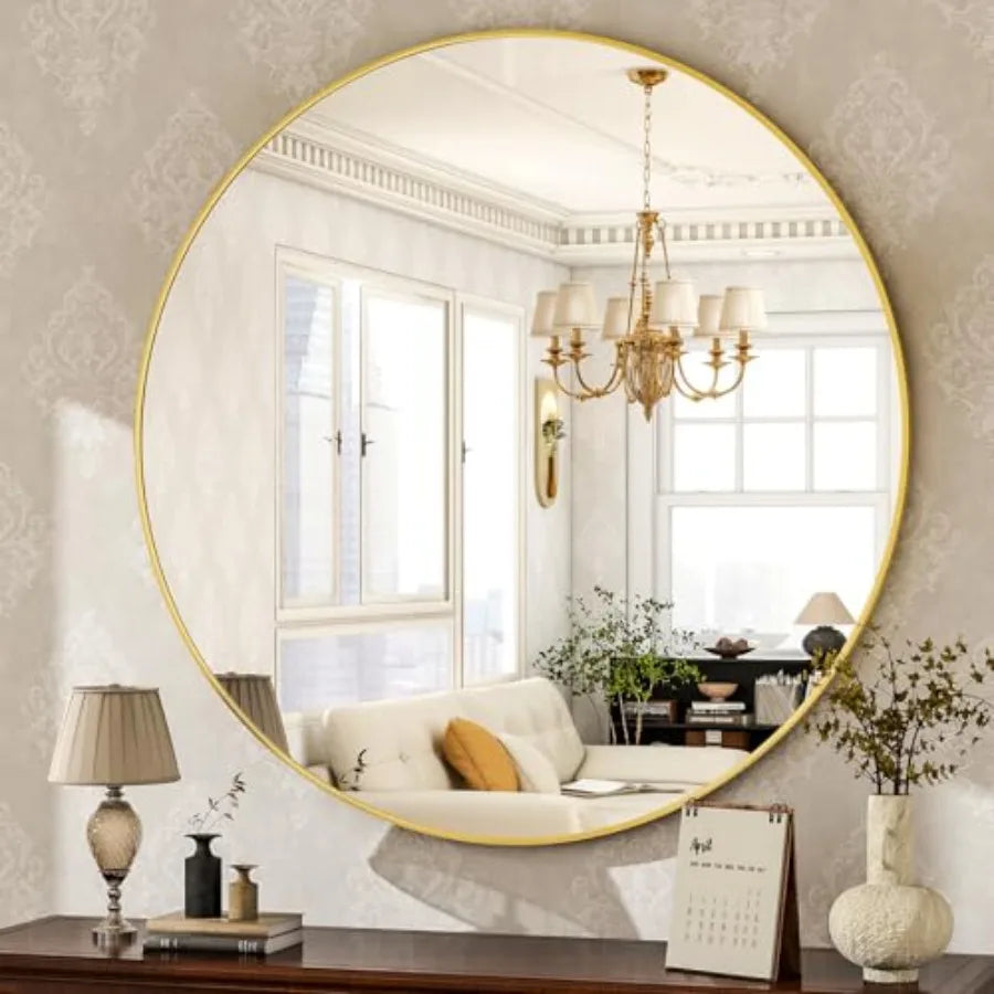 Round Mirror 30 Wall Mounted Circle Mirrors Vanity Mirror with Brushed Aluminum Alloy Frame Modern Decoration for Bathroom, Liv