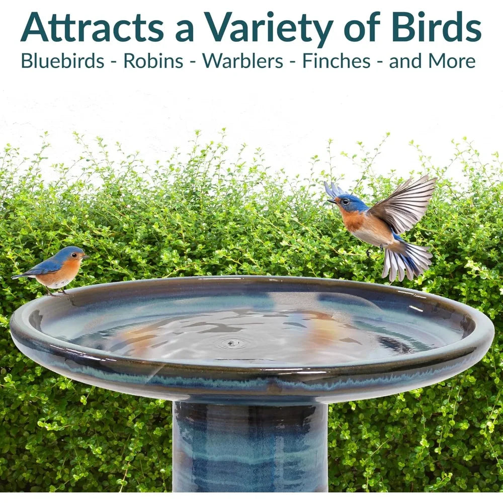 Ceramic Bird Bath Outdoor Hand-Painted Bowl UV Frost-Resistant Finish
