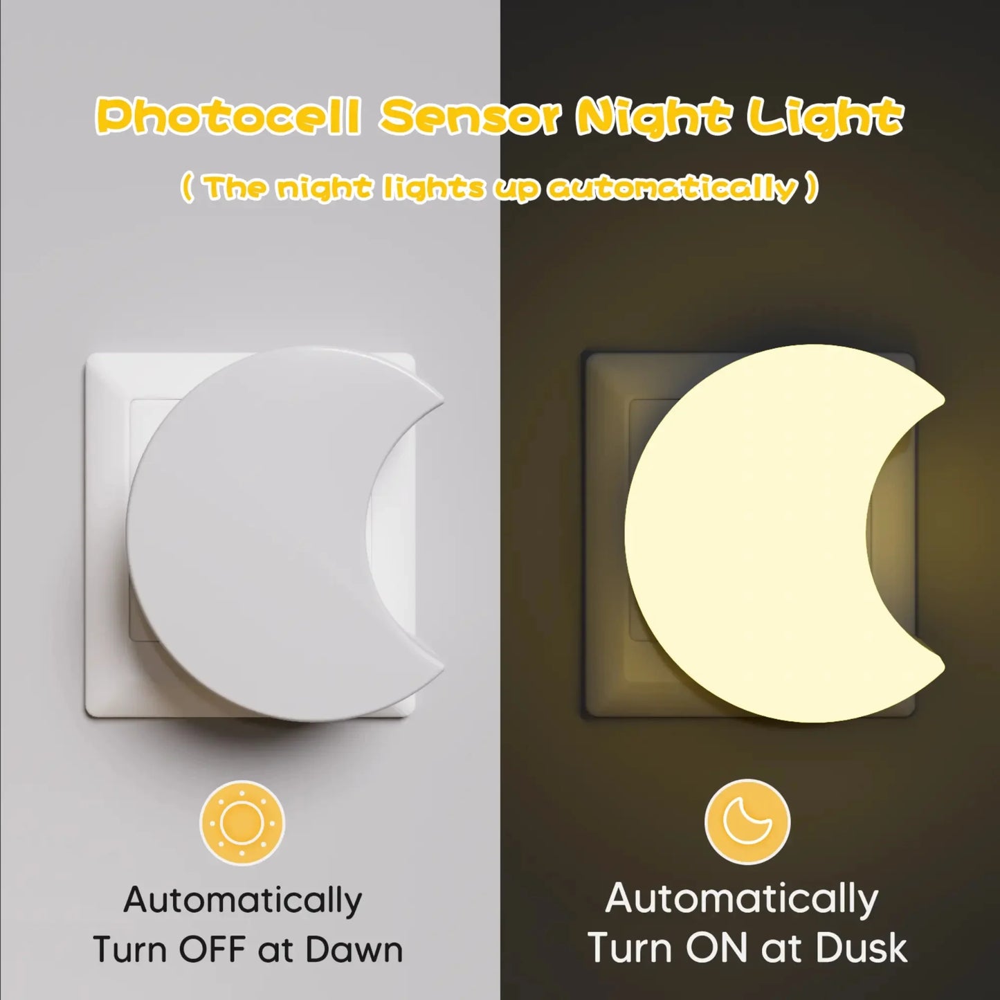 Moon Shape LED Night Light Sensor Plug Auto On Off