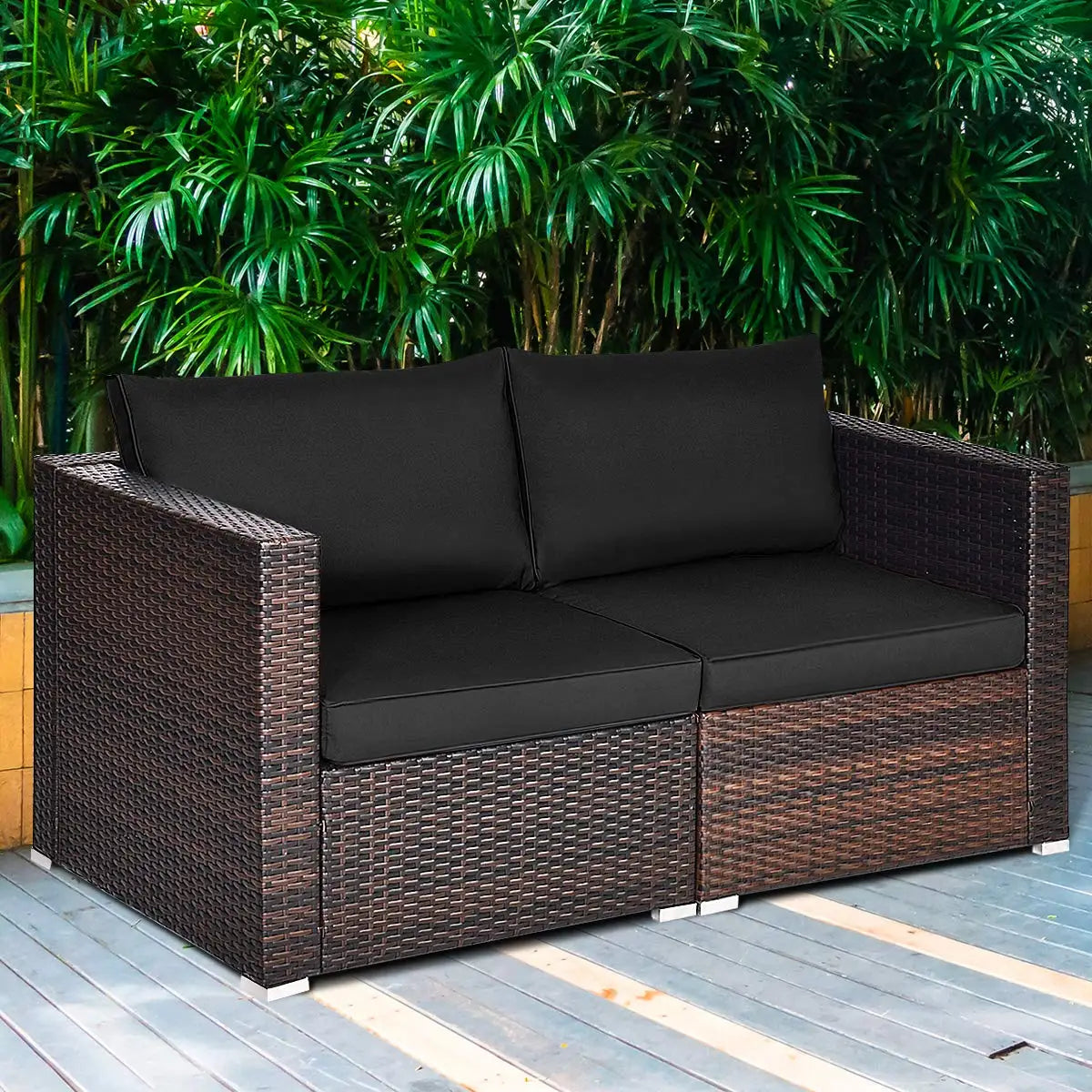 2 Seat Outdoor Wicker Loveseat Sofa Set