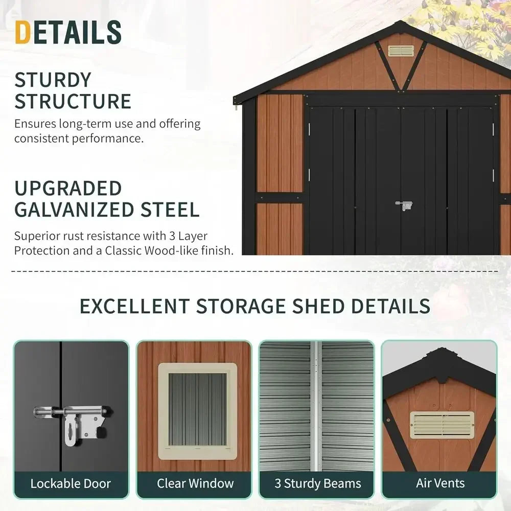 Outdoor Metal Storage Shed With Lockable Door And Two Windows