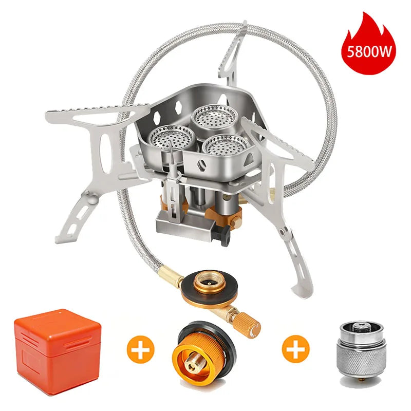 Camping Wind Proof Gas Stove Outdoor Burner Strong Fire Heater Cooker Portable Furnace Supplies Equipment Picnic