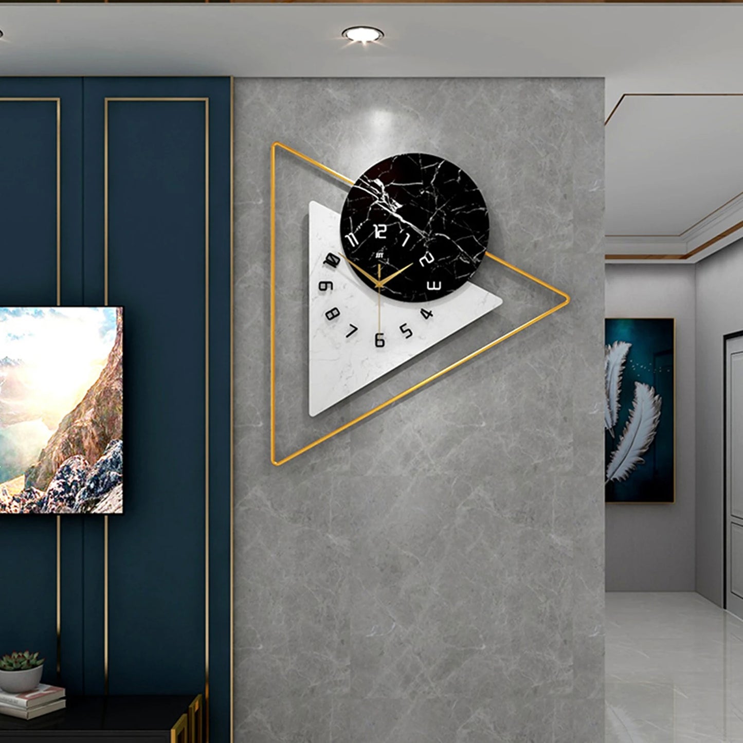 Geometric Wall Mounted Quartz Silent Clock with Nordic Minimalist Style for Home Office, Restaurant, Hotel, Waiting Room Decor