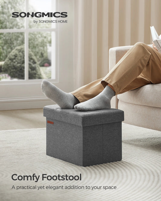 SONGMICS Small Folding Storage Ottoman, Set of 2, Foot Rest Stool, Cube Footrest, 12.2 x 16.1 x 12.2 Inches, 286 lb Load Capacit