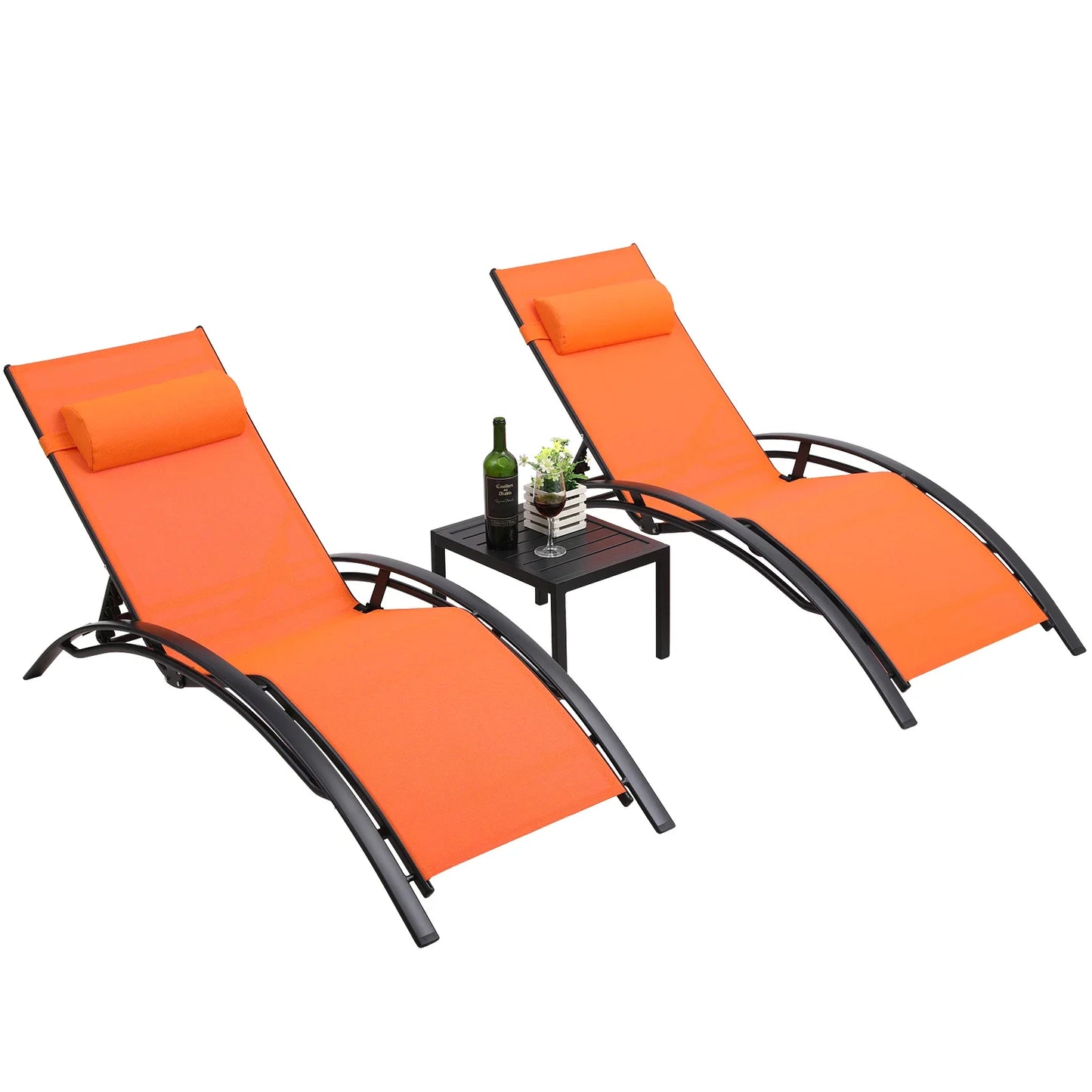 Aluminum Lounge Chair for Outside with 5 Adjustable Positions with Table 3Pcs Chaise Outdoor for Pool, Garden, Camping, Backyard