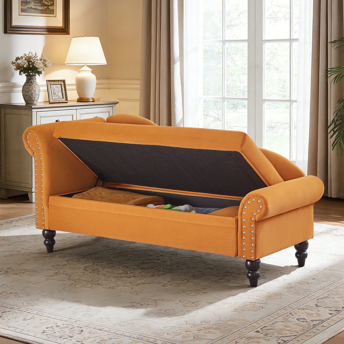 Modern Velvet Sofa With Hidden Storage And Left Armrest