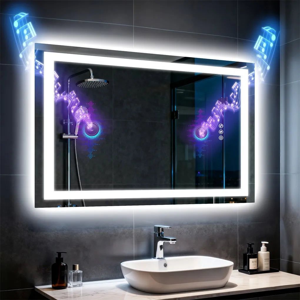 Borwart Smart LED Rectangle Bathroom Mirror With Integrated Speaker