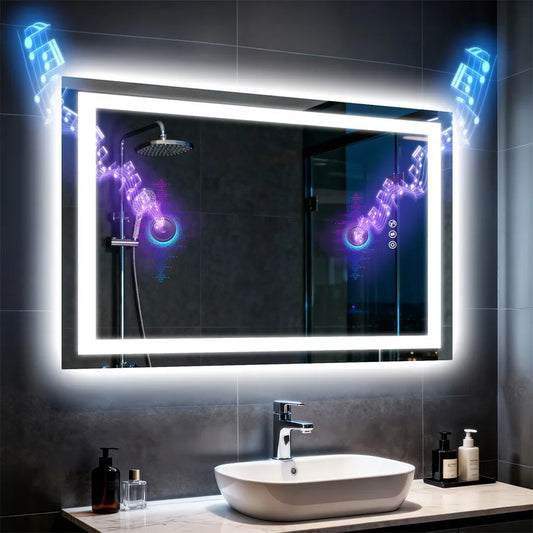 Borwart Smart LED Rectangle Bathroom Mirror With Integrated Speaker