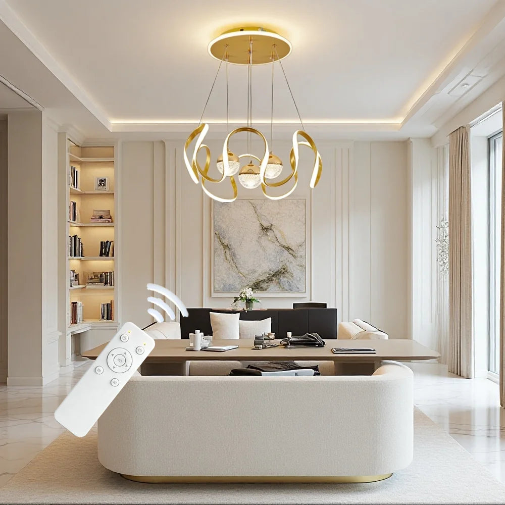 LED Pendant Light With Wavy Ring Dimmable Three Color Temperatures