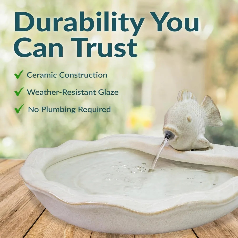 Glazed Ceramic Fish Outdoor Garden Fountain for Patio and Deck