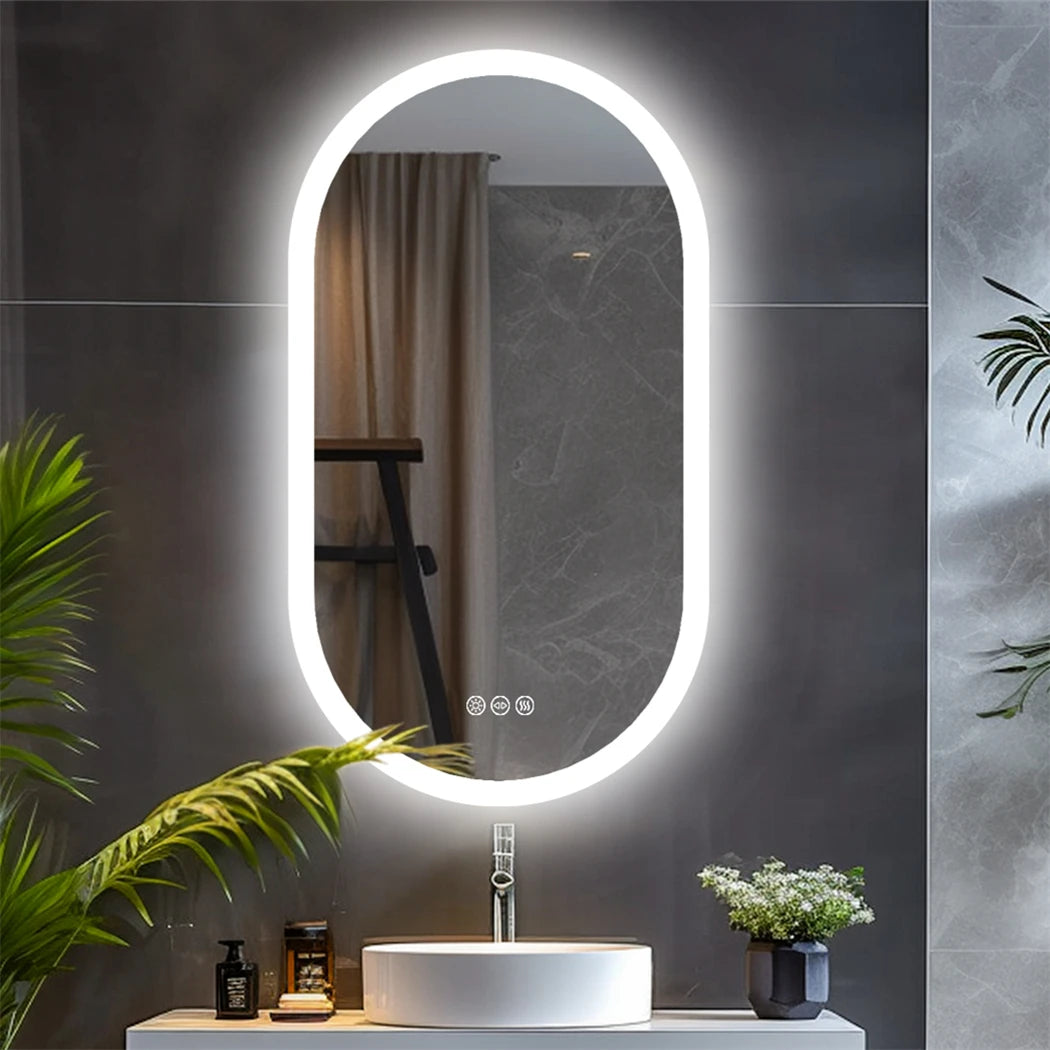 Borwart Oval Led Bathroom Mirror Dimmable Anti Fog Wall Mounted