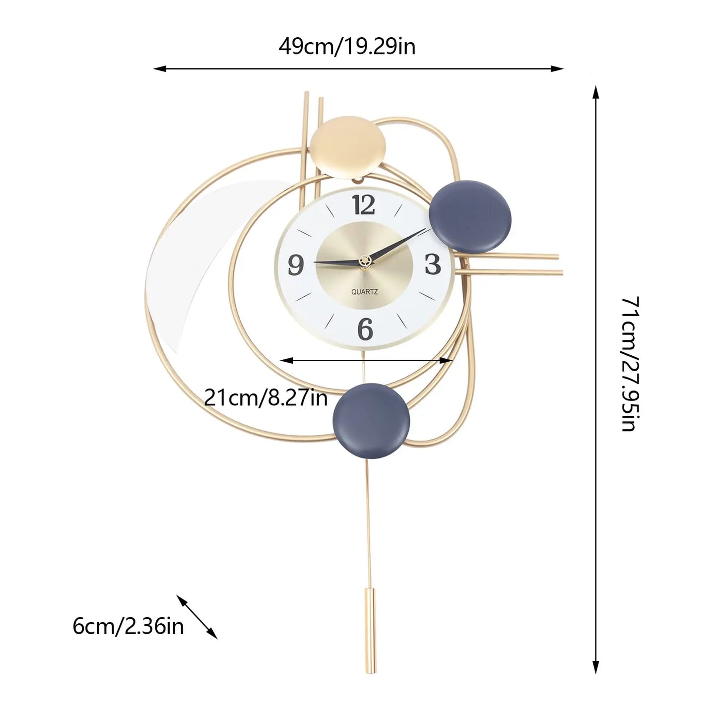 Large Modern Metal Wall Clocks Luxury Silent Hanging Clock with Swing Pendulum for Kitchen, Living Room, Bedroom, Wall Art Decor