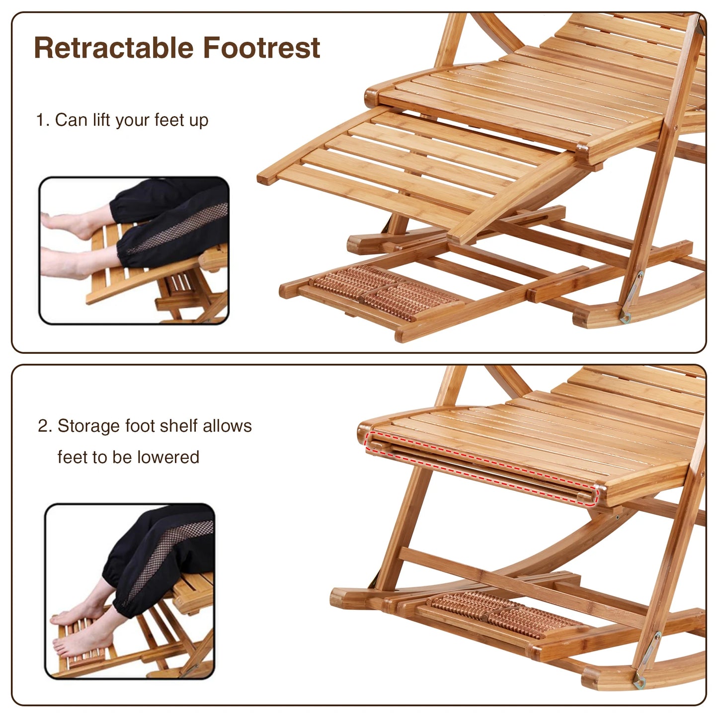 Heavy Duty Folding Rocking Bamboo Chair For Indoor Outdoor Use