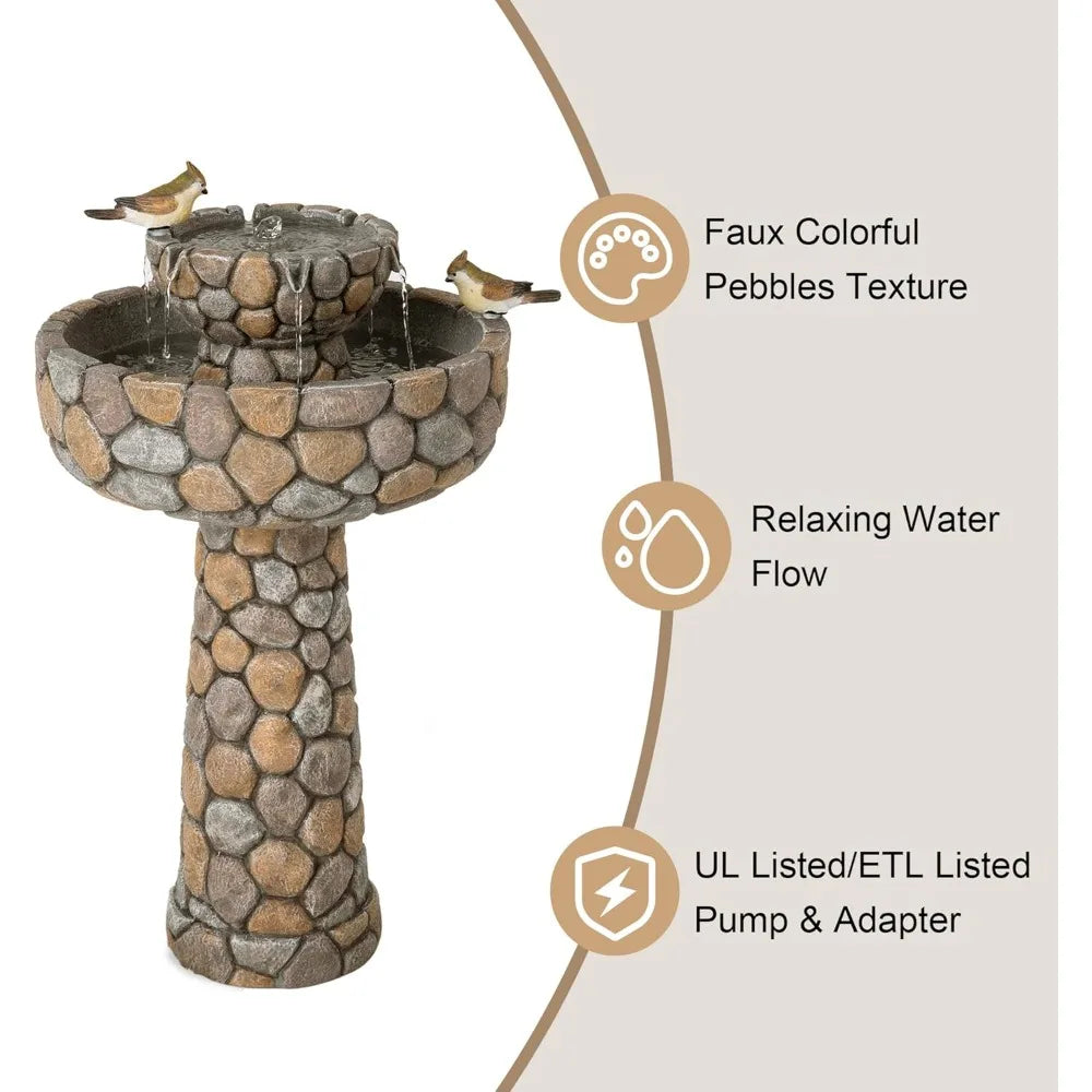 Stone Like 2 Tier Outdoor Water Fountain With Birds